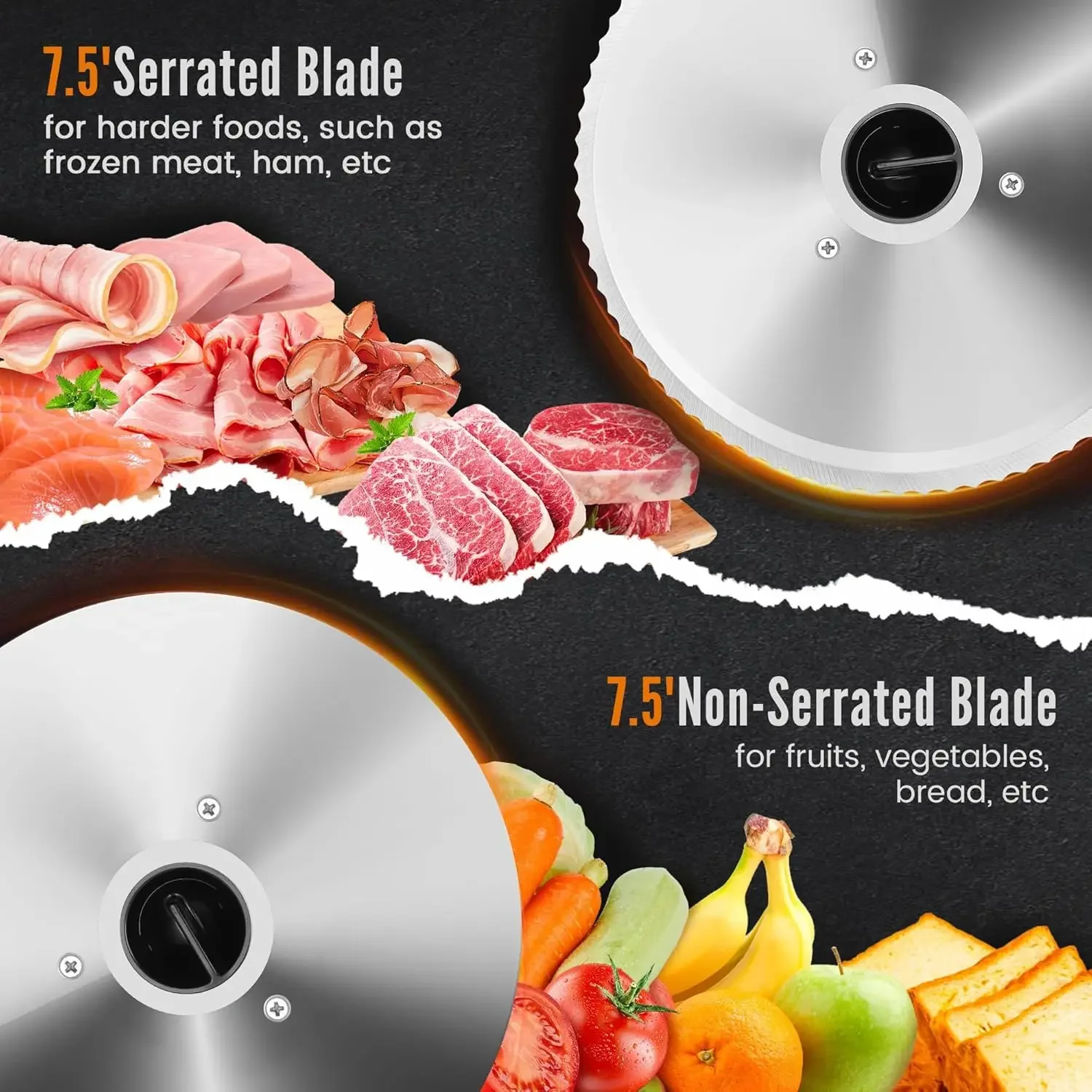 200W Electric Meat Slicer, 2 Removable 7.5" Stainless Steel Blades, 0-18mm Adjustable Thickness Meat Slicer for Home