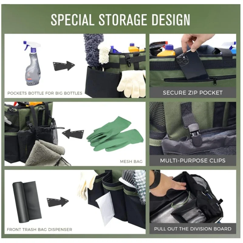 Cleaning Tools Organizer with Handle Shoulder Straps for Housekeepers, Sink Car Cleaning Tool Organizer Bag-AD23