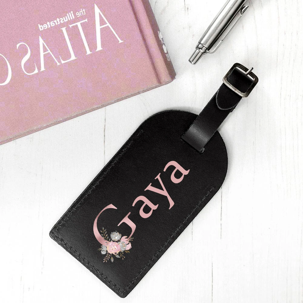 Personalised Initial with Name Leather Luggage Tag Suitcase Identifier Label Baggage Boarding Bag Tag Travel Accessorie Gift