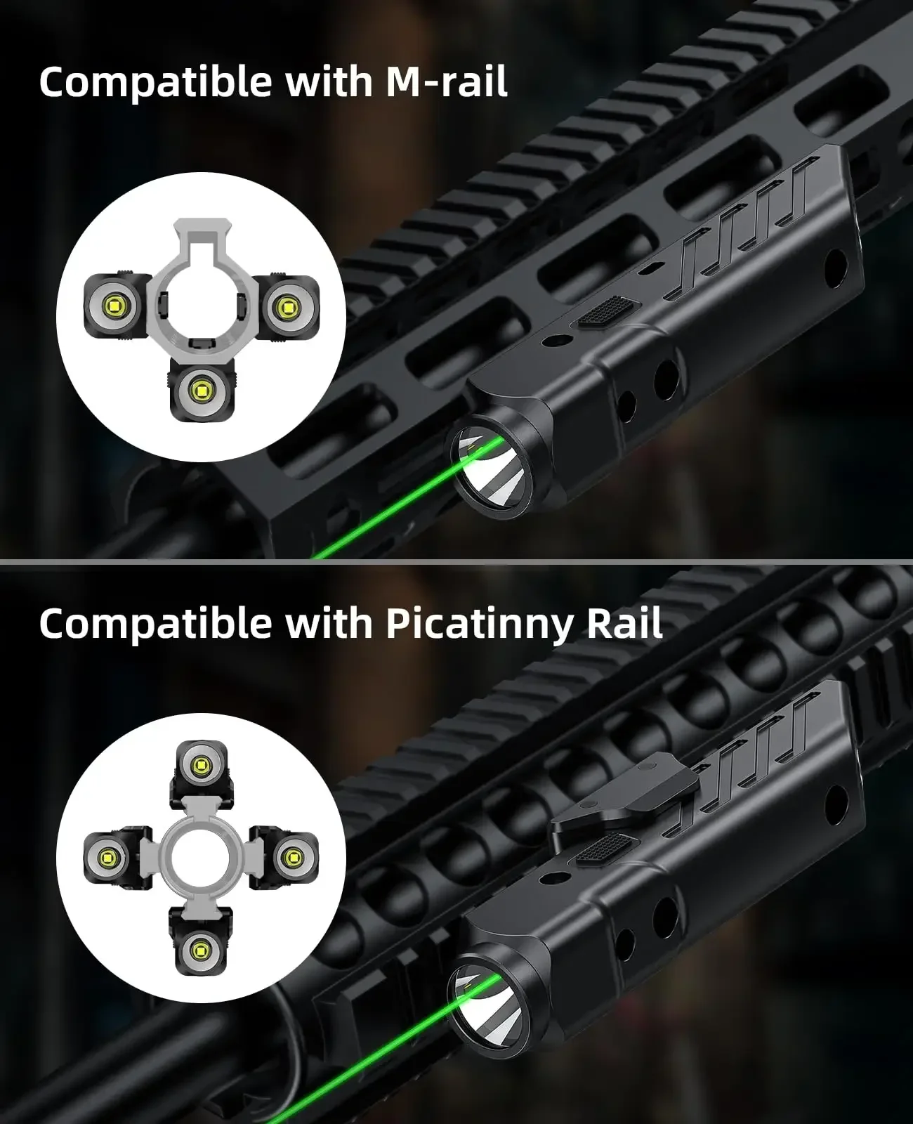 Richfire 2 in 1 Multifunctional Tactical Flashlight 1700LM White&Green Combo with Magnetic Rechargeable for Hunting Self Defense