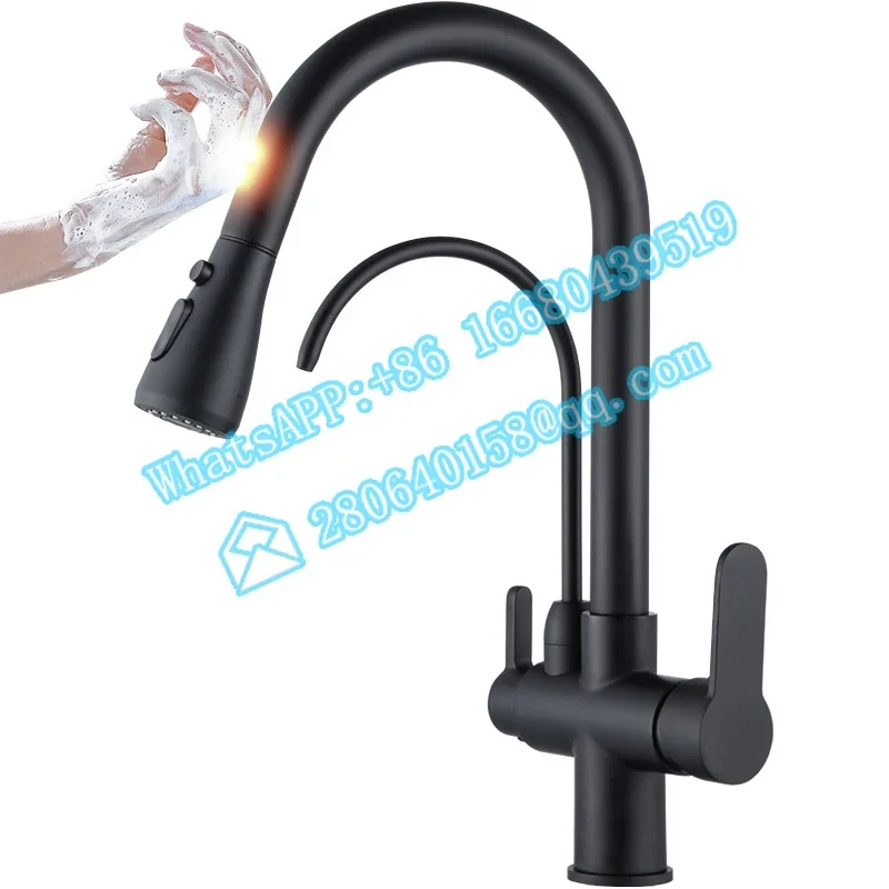 Touch Filter Kitchen Faucet Quality Brass Pull Out Drinking  Mixer Tap Matte Black Smart   Taps