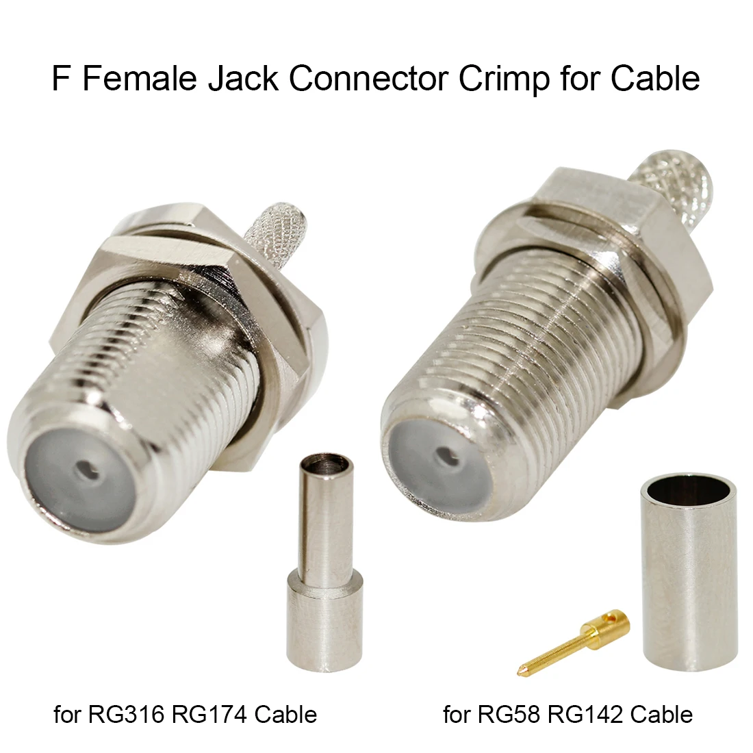 1pc  F Male Plug Female Jack RF Coax Connector Crimp for RG316 RG174 RG58 RG142 Cable Nickelplated NEW