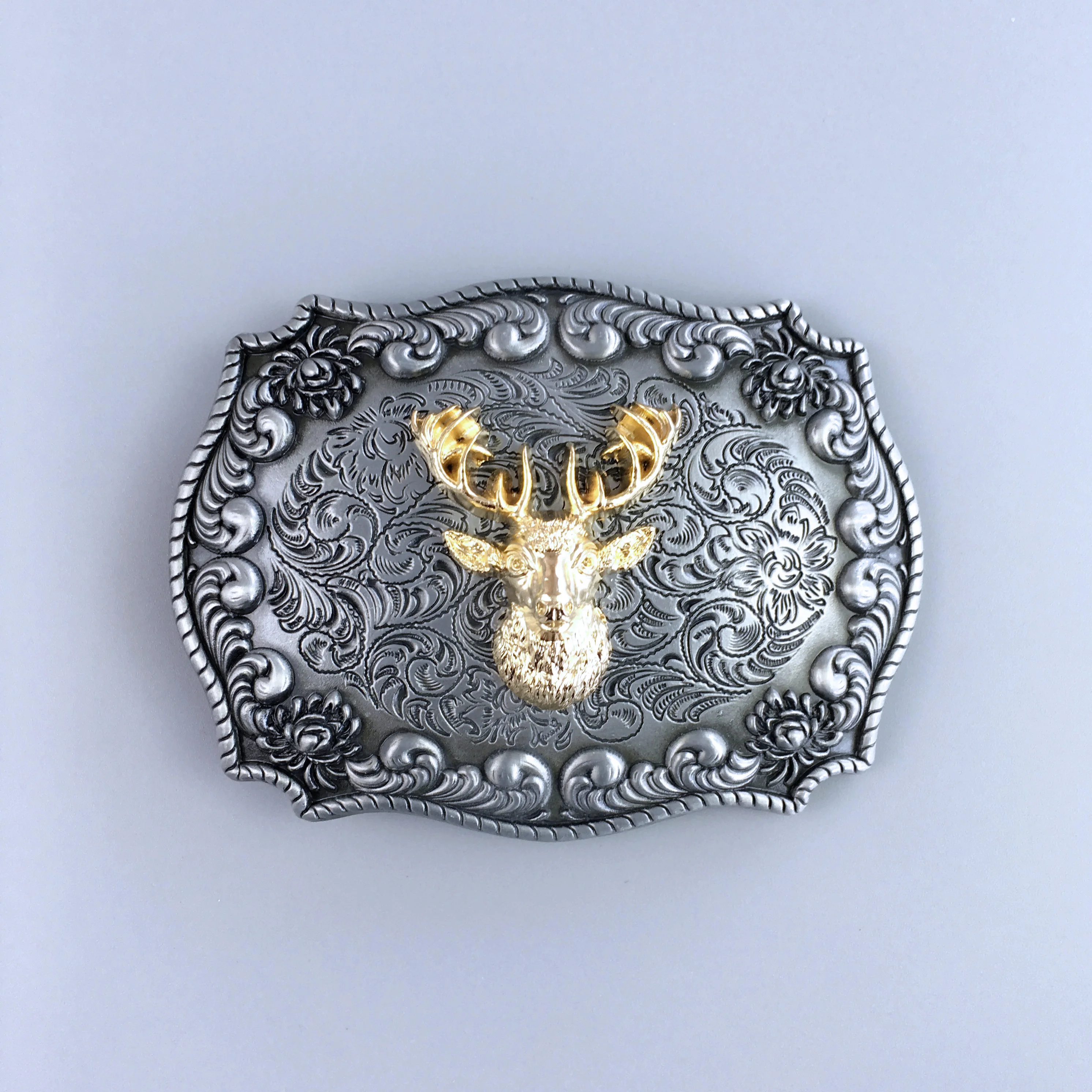 Western Cowboy Wildlife Deer Head Double Color Belt Buckle Hebilla BUCKLE-WT137
