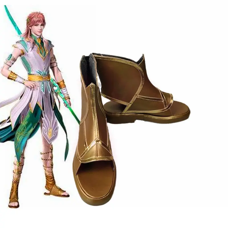 Anime The Legend of FuYao Kong Hongjun Cosplay Shoes Brown Short PU Leather Boots For Halloween Carnival