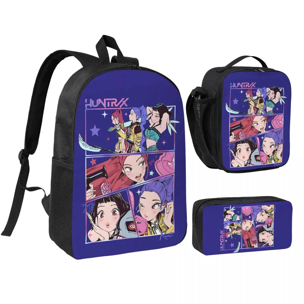 

Huntrix Girlgroup K-Kpop D-Demon H-Hunters 3pecs/set Рюкзак для студентов колледжа Сумка на плечо Сумка для обеда Пенал
