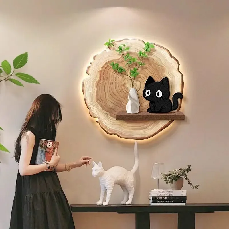 Log Wind Cat Dining Room Decorative Painting Wall Lamp High Sense Living Room Entrance Wall with Lamp Hanging Mural New Model