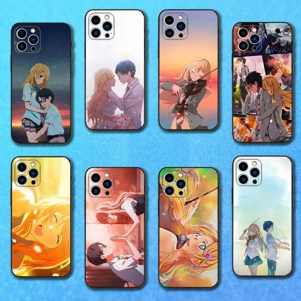 

Comic YOUR LIE IN APRIL Phone Case For iPhone 17,16,15,14,13,12,11 Plus,Pro Max,XS,X,XR,SE,Mini,8,7,Soft Silicone Black Cover