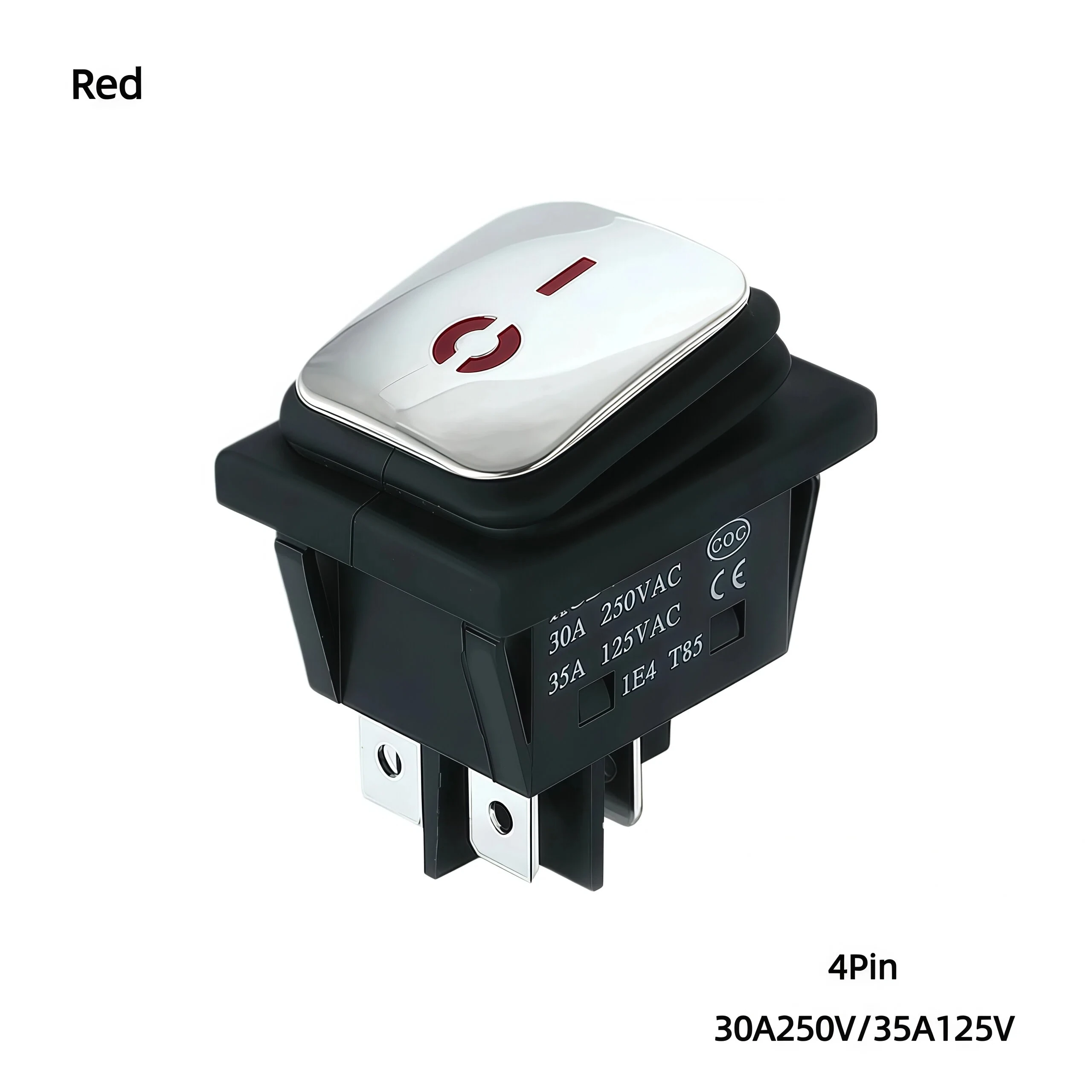 Interruttore a bilanciere impermeabile con superficie in acciaio inossidabile KCD4, tipo leggero, 4 pin, 2 posizioni, LED 220 V, interruttore a bilanciere ad alta corrente