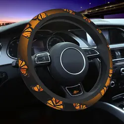 37-38 Steering Wheel Covers Orange Monarch Butterflys Universal Art Braid On The Steering Wheel Cover Suitable Car Accessories