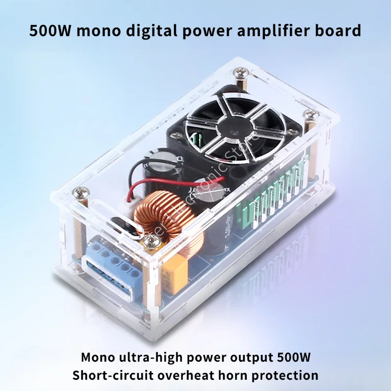 500W mono digital power amplifier board  Ultra-high power output  Short-circuit overheat horn protection