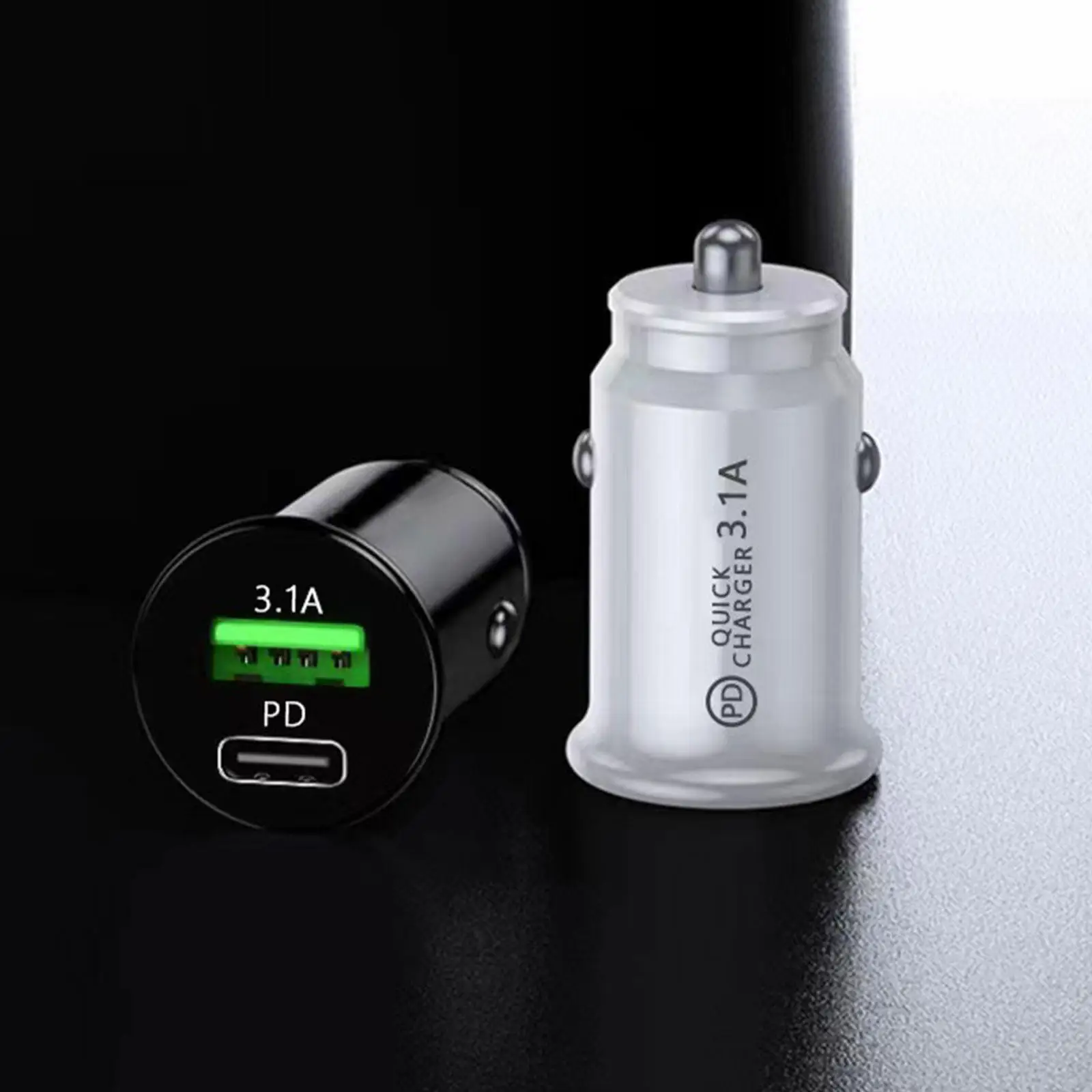 QC3.0 Car Charger Fast Charging White Black Mini Shape Car Lighter Slot PD 20W USB Type C Charge Mobile Phone