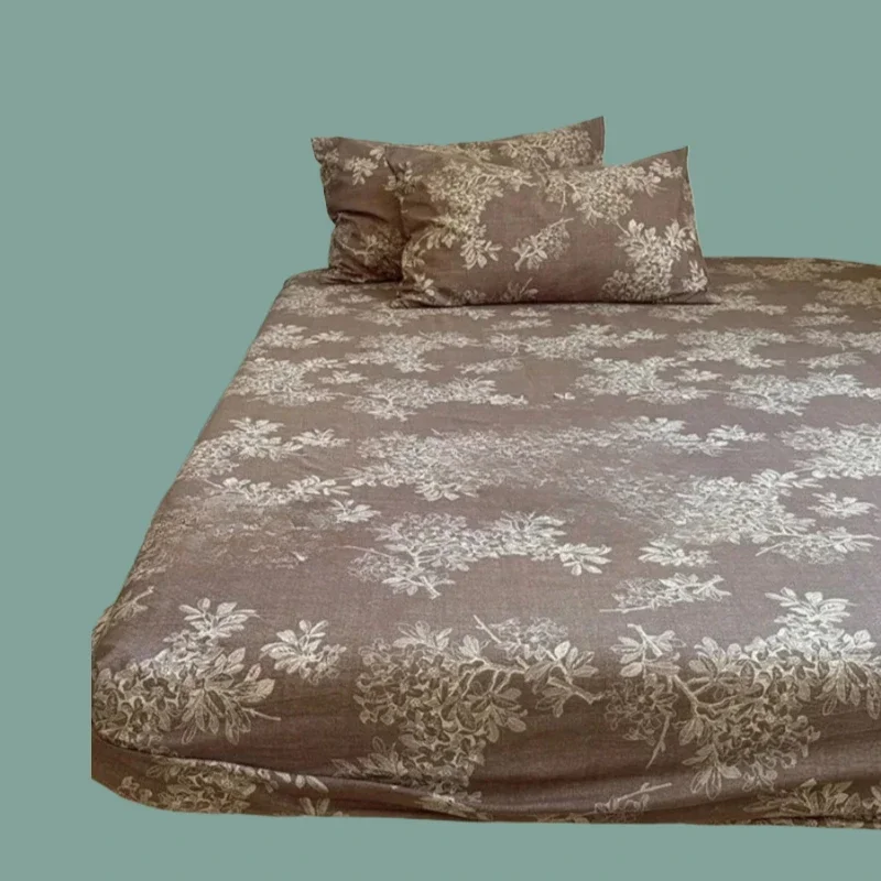 Autumn and winter models four-season popular retro original hemp fitted sheet, mattress protective cover three-piece set