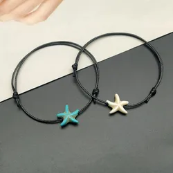 2 pcs /lots Rope Bracelet for Men Women Blue White Color Starfish Couple Hand Bracelet Gift for Friend Adjustable Lucky Bracelet