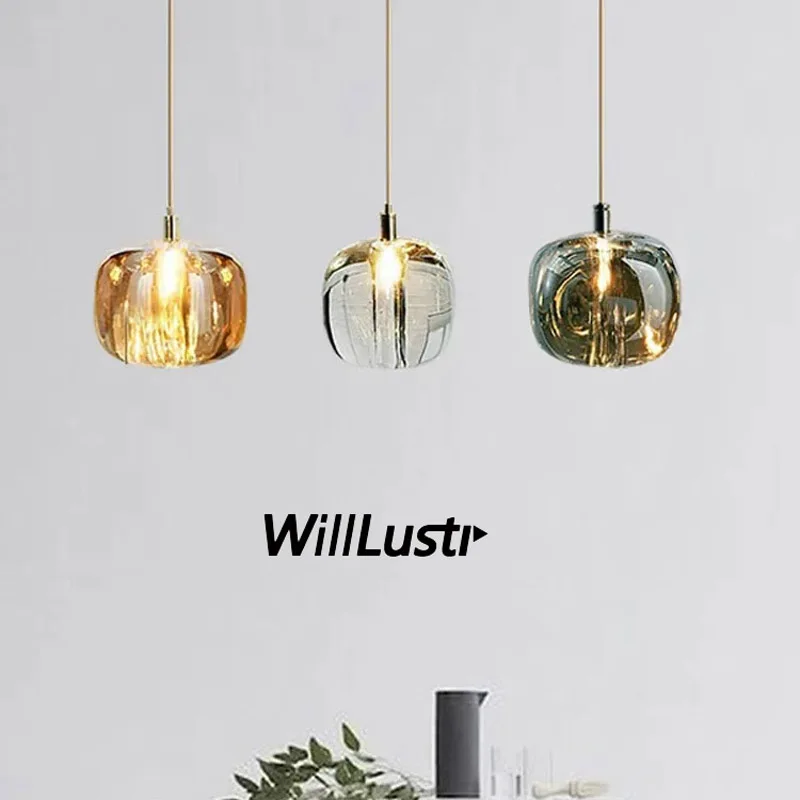 K9 Crystal Glass Apple Pendant Lamp Clear Amber Smoke Hanging Light Hotel Bar Living Bedroom Suspension Ceiling Chandelier