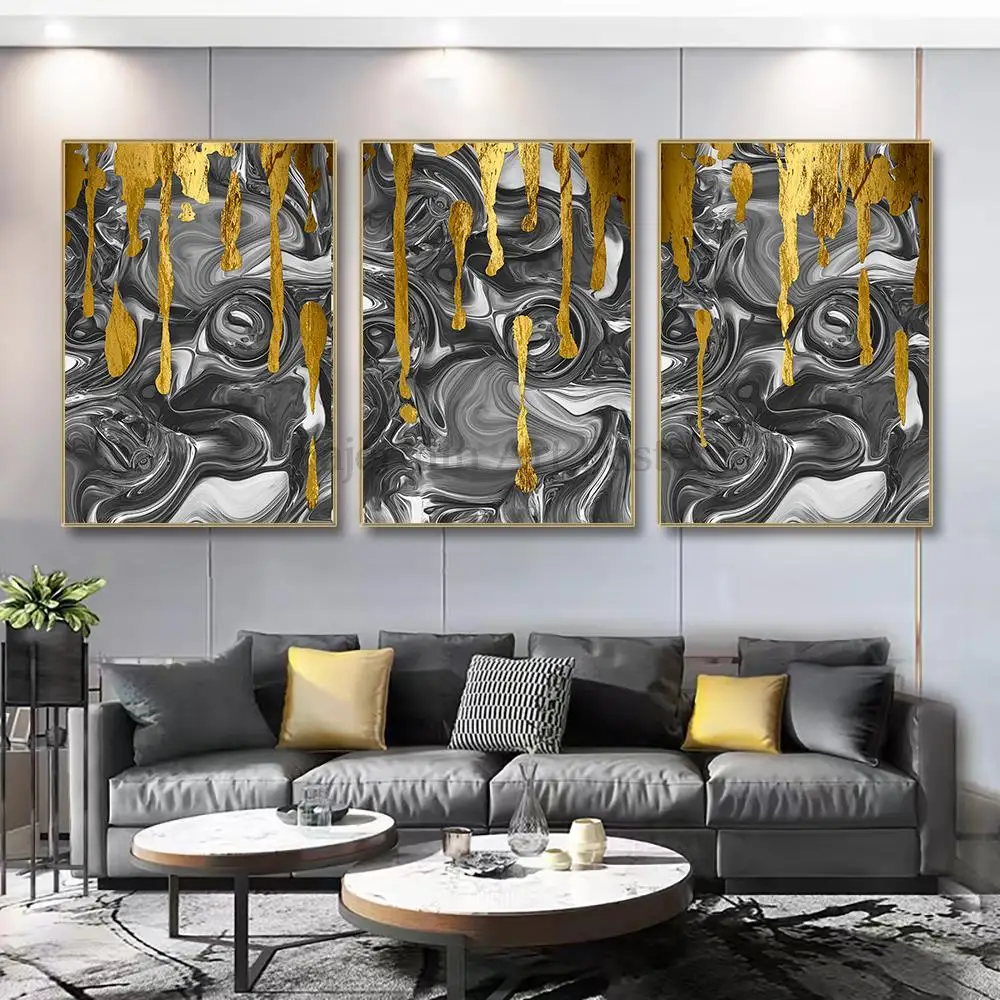 

3PCS Modern Black Gold Abstract Canvas Interior Paintings Nordic Artwork Aesthetic Minimalist Poster Pictures Room Decoration