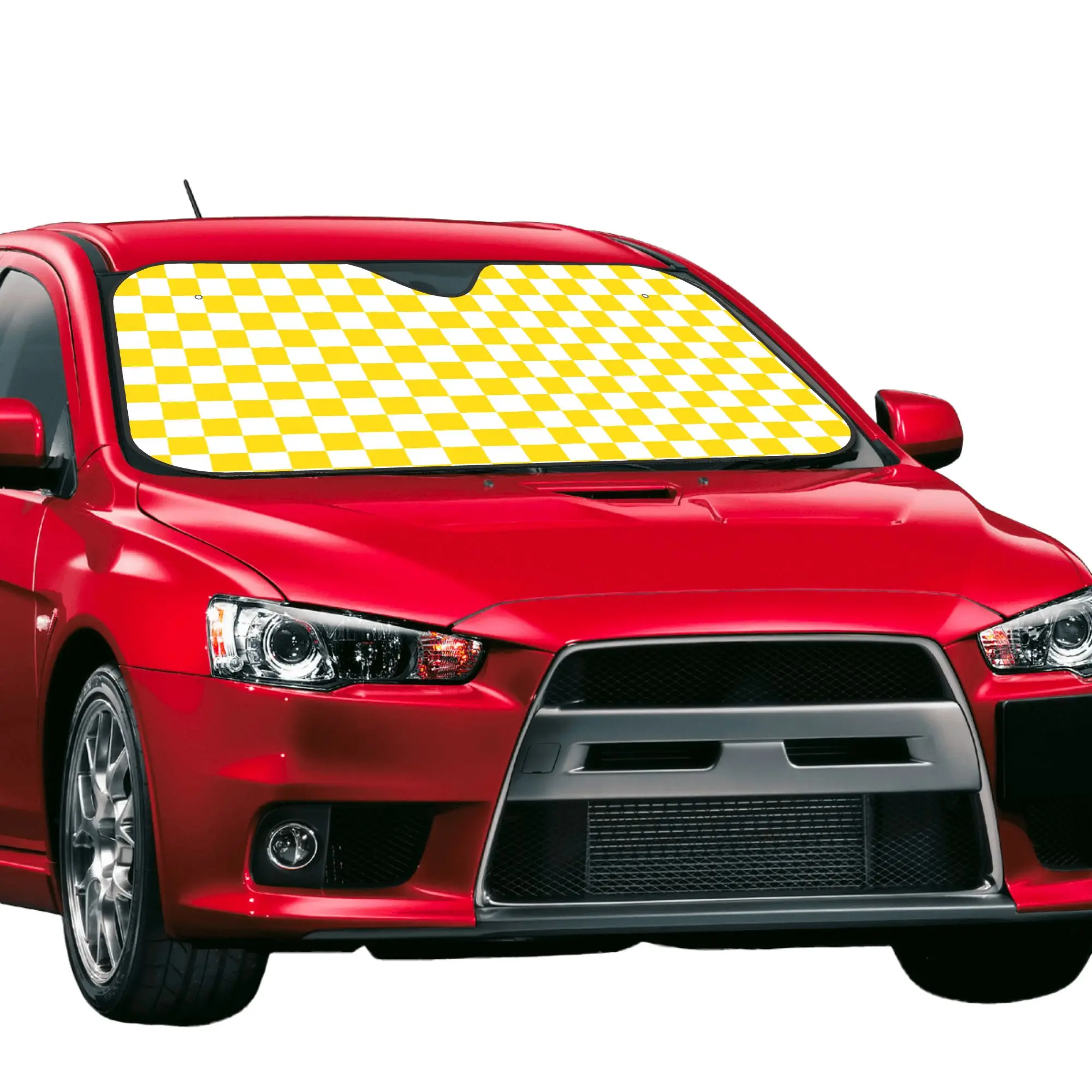 Car Front Windshield Sun Visor HWhite Gold Yellow Checkerboard Plaid UV Protection Car Sun Shade  Covers Car Solar Protection
