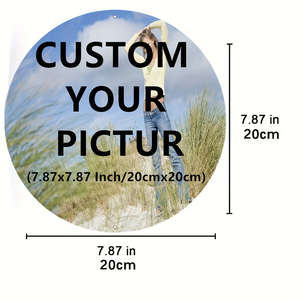 Custom Round Metal Sign Personalized Photo Text Aluminum Tin Sign 20cm Wall Decor for Home Garden