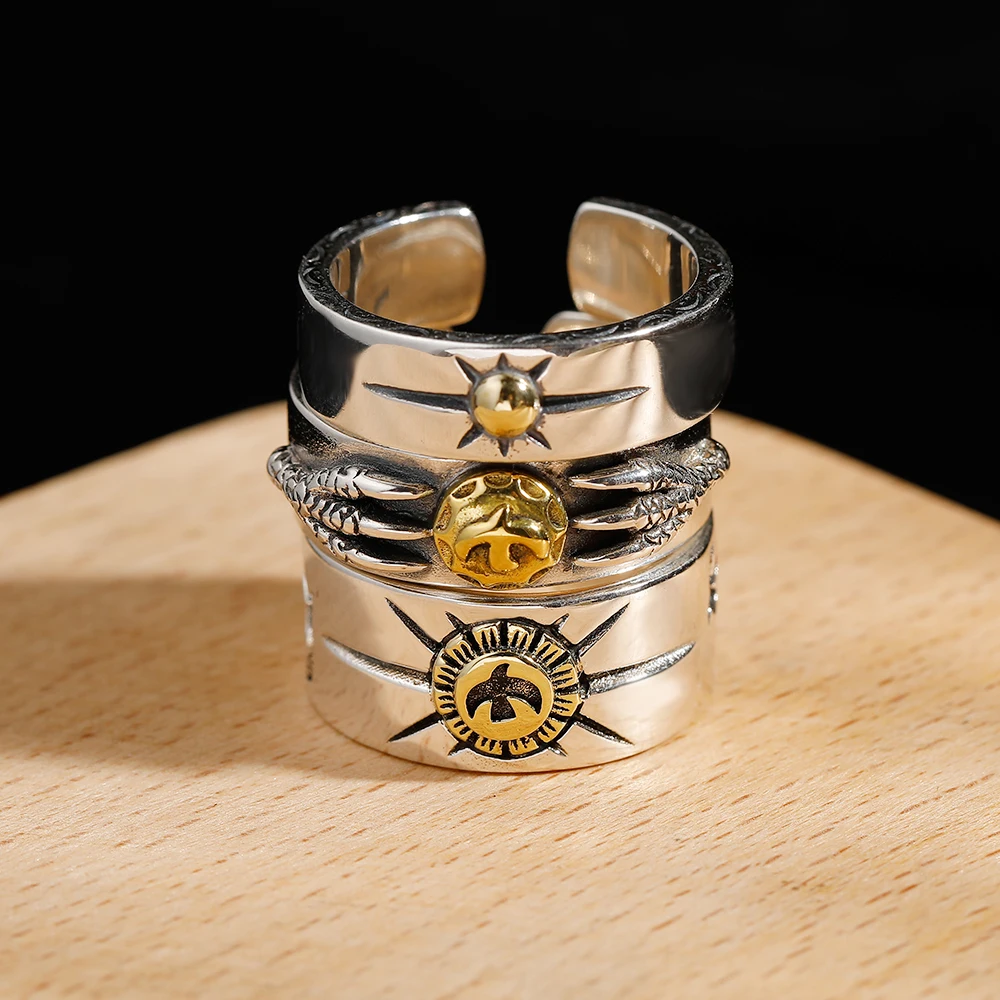 100% Pure 925 Sterling Silver Bird Rings Opening Vintage Men Signet Ring For Women Fine  Jewelry 0152