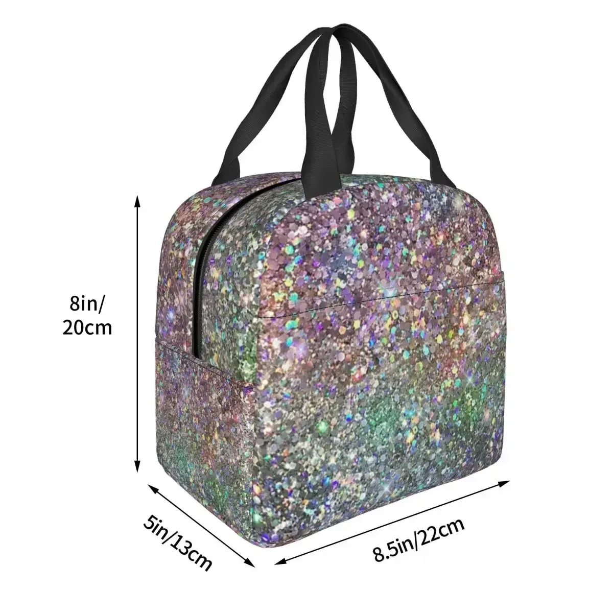 Rainbow Mixed Glitter Digital Art NOT REAL GLITTER Insulated Lunch Bags Portable Picnic Bags Lunch Tote for Woman Work Children