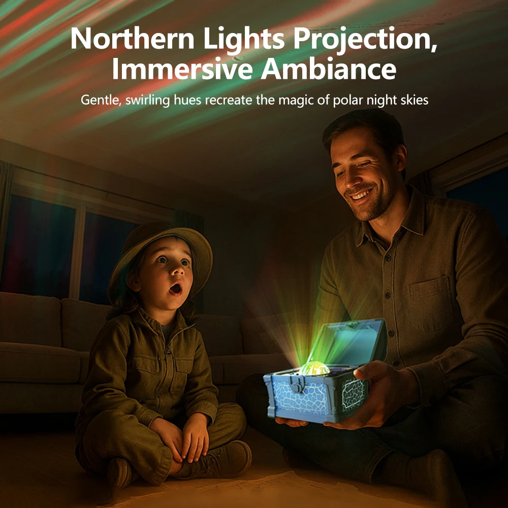 Luce notturna per proiettore Treasure Chest con effetto luci Galaxy Bluetooth 8 colori Luce d'atmosfera temporizzata per regalo di Natale