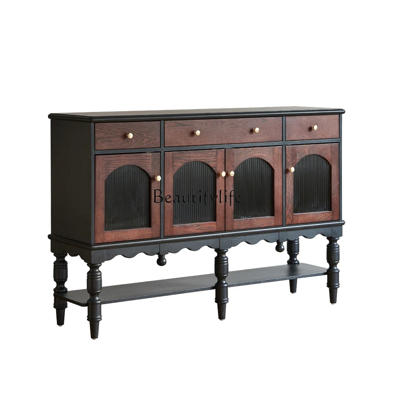 

Medieval style dining side solid wood porch cabinet living room North American red oak storage decorative cabinet