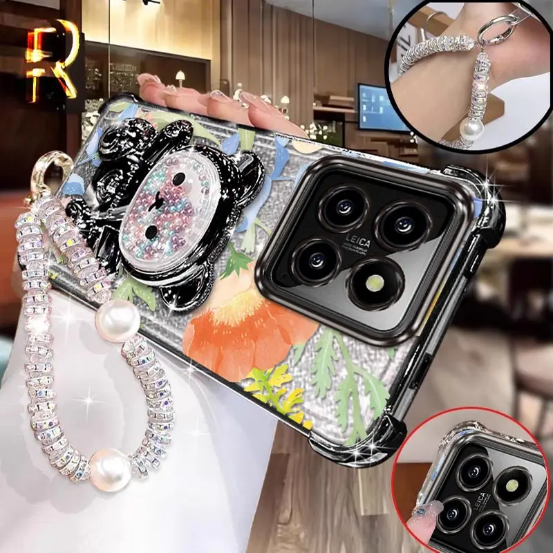 

14 Bright Bright flowers Bracelet Holder Phone Case For Xiaomi 15Pro 15Ultra 12Pro 14T 13Pro 12X 12S 15 14 14Pro 13 Civi4 Cover