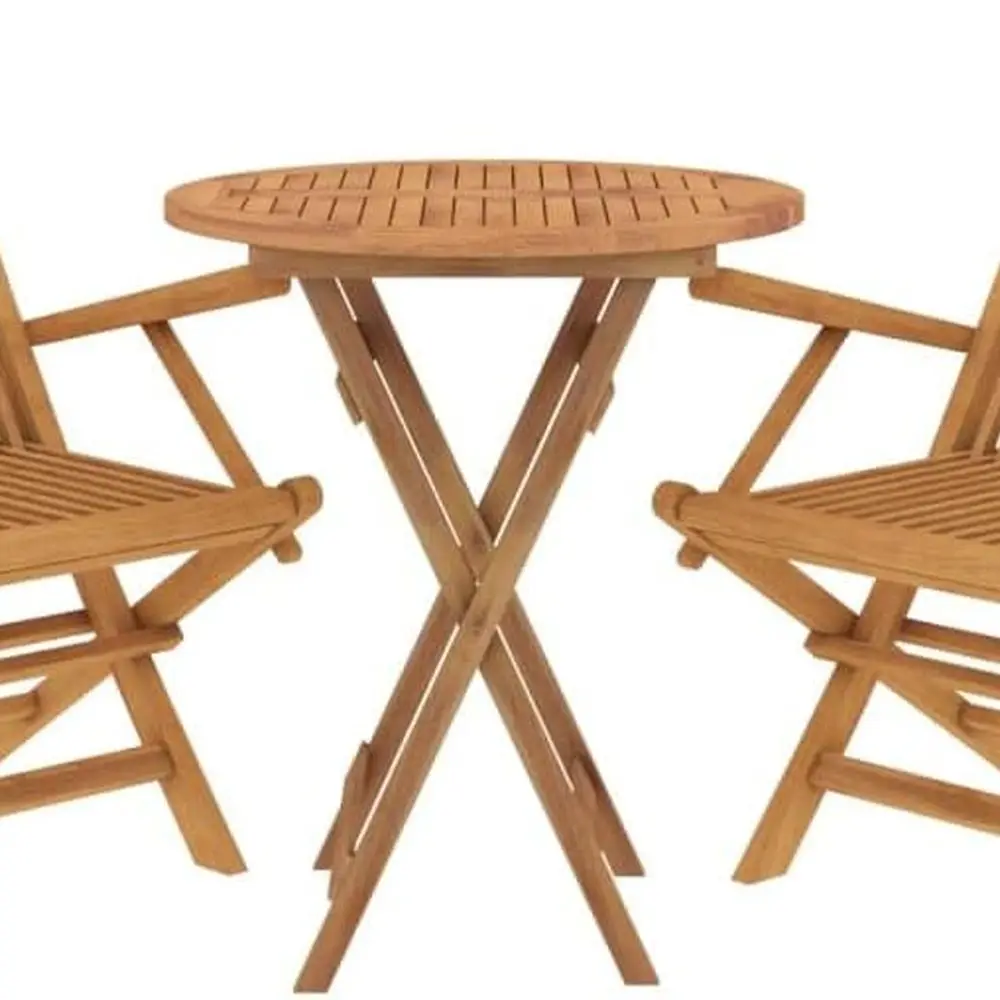 

Круглый обеденный набор из тикового дерева с 3 складными стульями, прочная уличная мебель из массива дерева для сада, террасы и патио