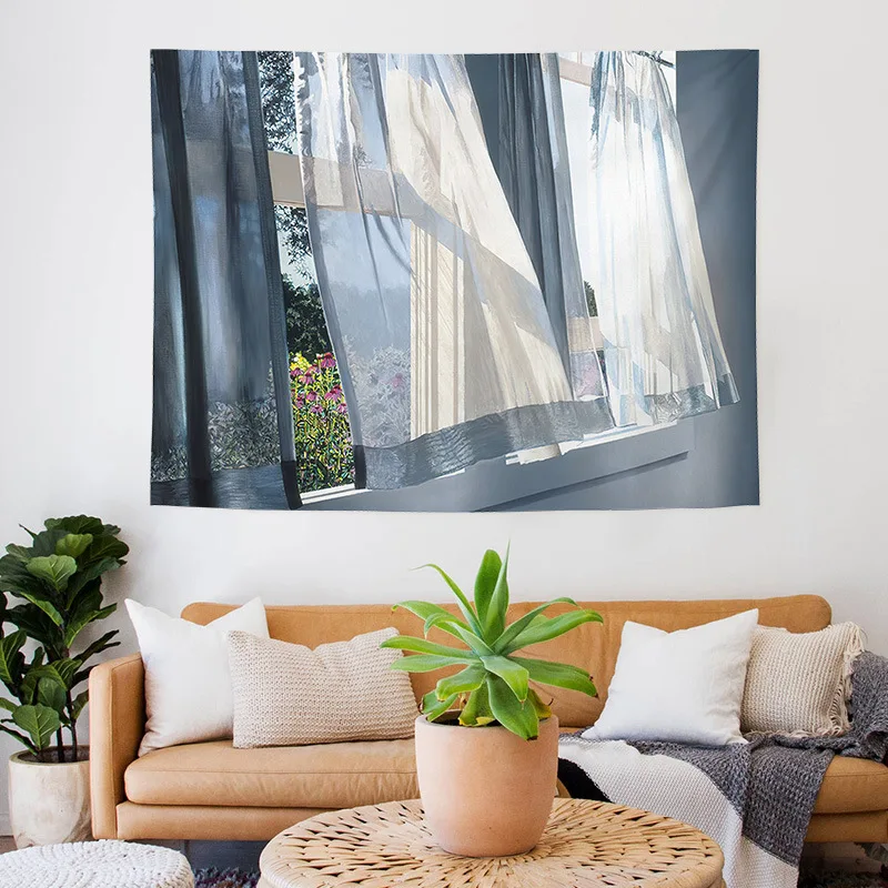 Sea-view window backdrop fabric for bedrooms, dormitory renovation, homestay decoration, wall fabric for hanging, tapestry