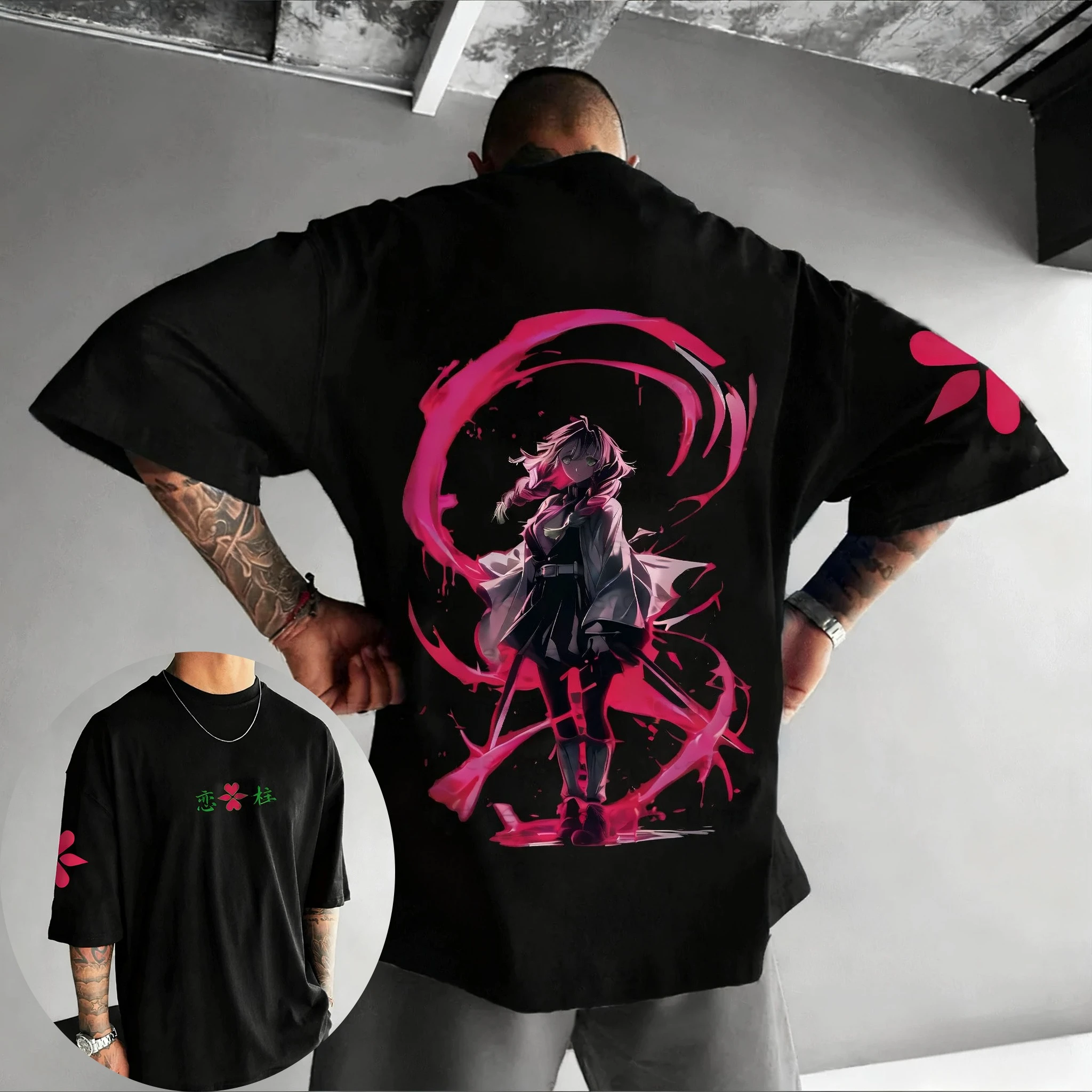 Demon Slayer Anime Bedrucktes Baumwoll-T-Shirt für Herren, Sommer, neu, amerikanischer Hip-Hop, trendig, lässig, locker, Y2K