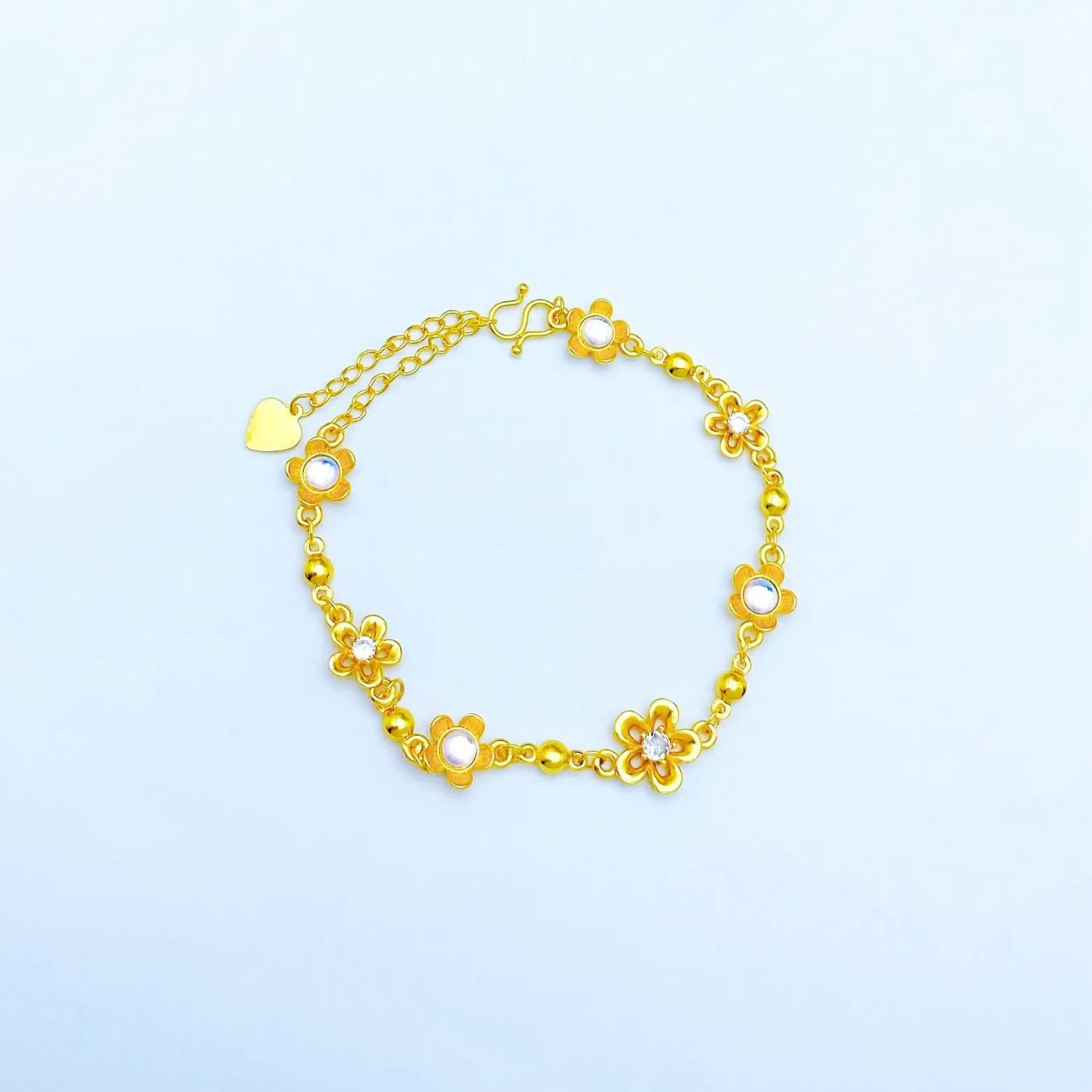 Real 18kt Gold Color Dot Zircon Flower Bracelet for Women Fine Jewelry Genuine Bracelet Bangle Birthday Wedding Jewelry Gifts