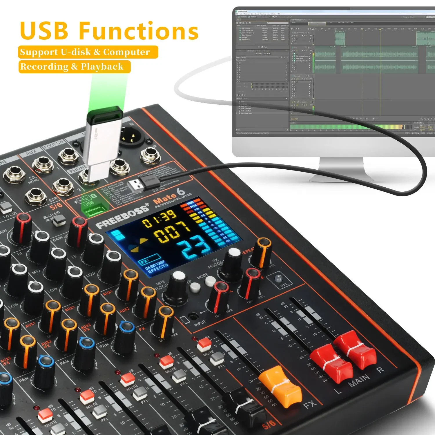 Imagem -05 - Boss-audio Mixer com Monitor Canais Tabela de Som 99 Effects 2aux Bluetooth Usb Play Record Mixing Console Mate6 para Show