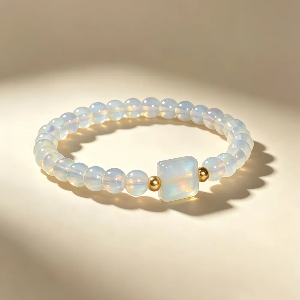 Opal bracelet, symbolizing hope and purity, white versatile fashion, retro style, suitable for daily wear, recommended for vacation wear, unisex, ideal gift for family and friends