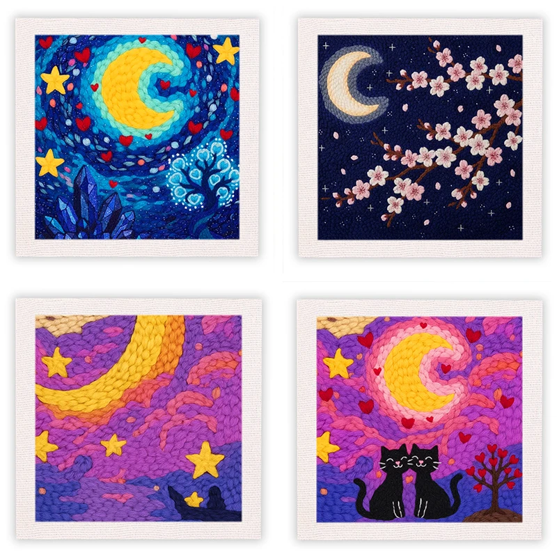 

RUOPOTY Moon Landscape Punch Needle Wall Decor Embroidery Kit Animal Punch Needle Rug Kit Art Supplies Cross Stitch Kits