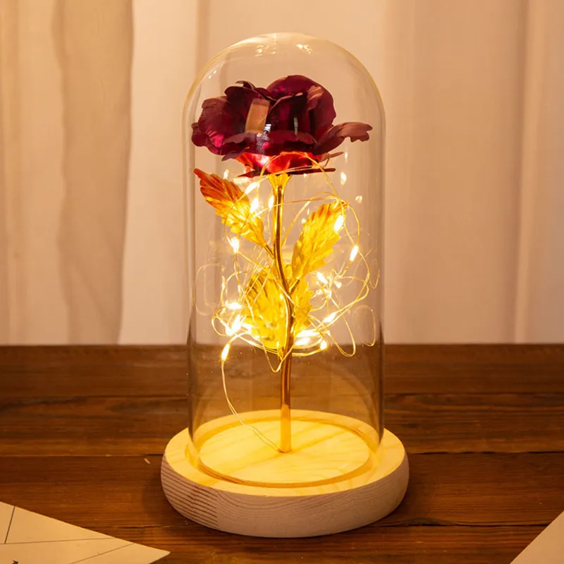 

Valentines Day Gift Eternal Rose Flower Lamp Elegant Rose In A Glass LED Lamps Wedding Gift Home Decor Light Mother Day Gift