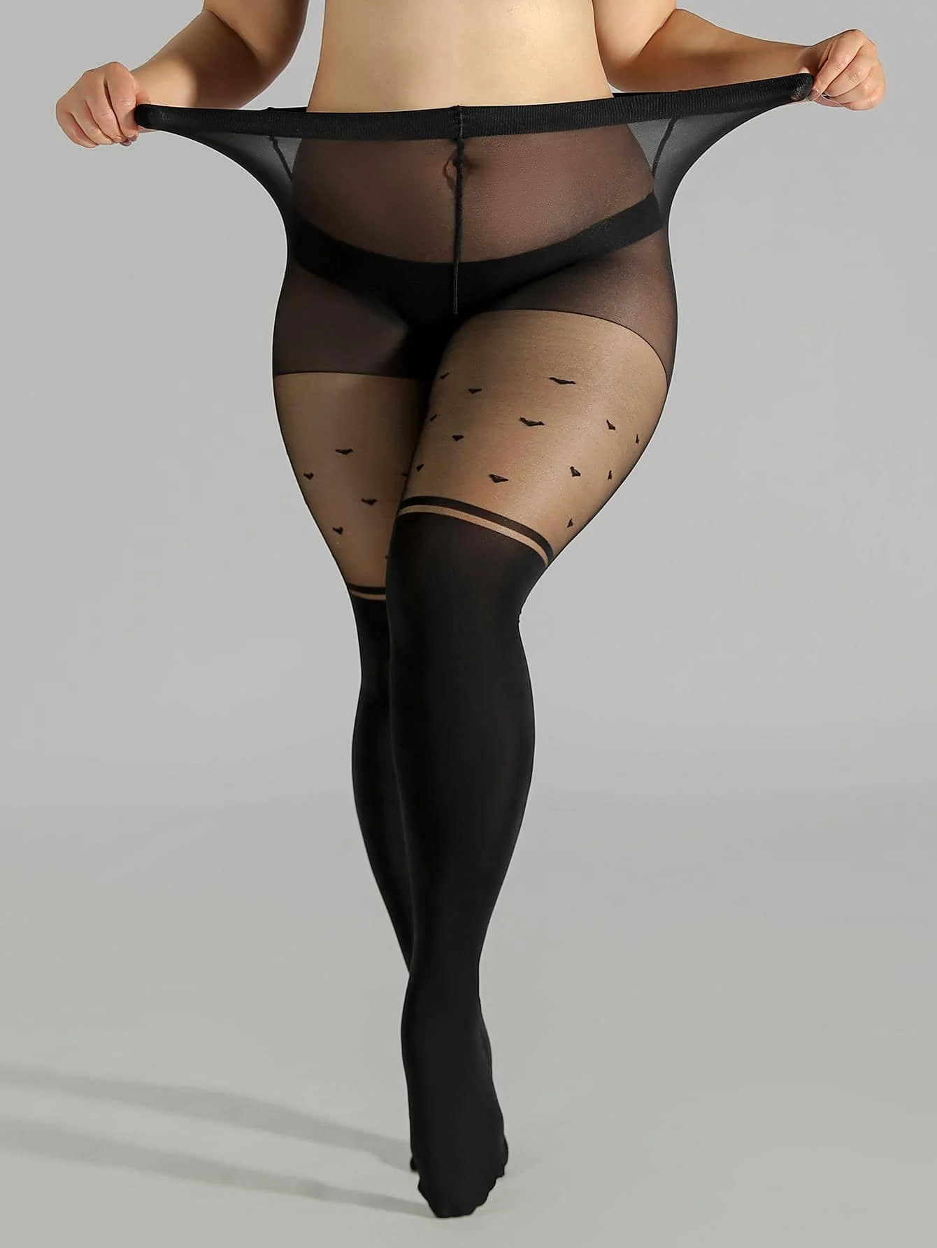 Plus Size Fashion Kawaii Stockings black dot Women\'s Plus Heart Jacquard Colorblock High Rise Stockings