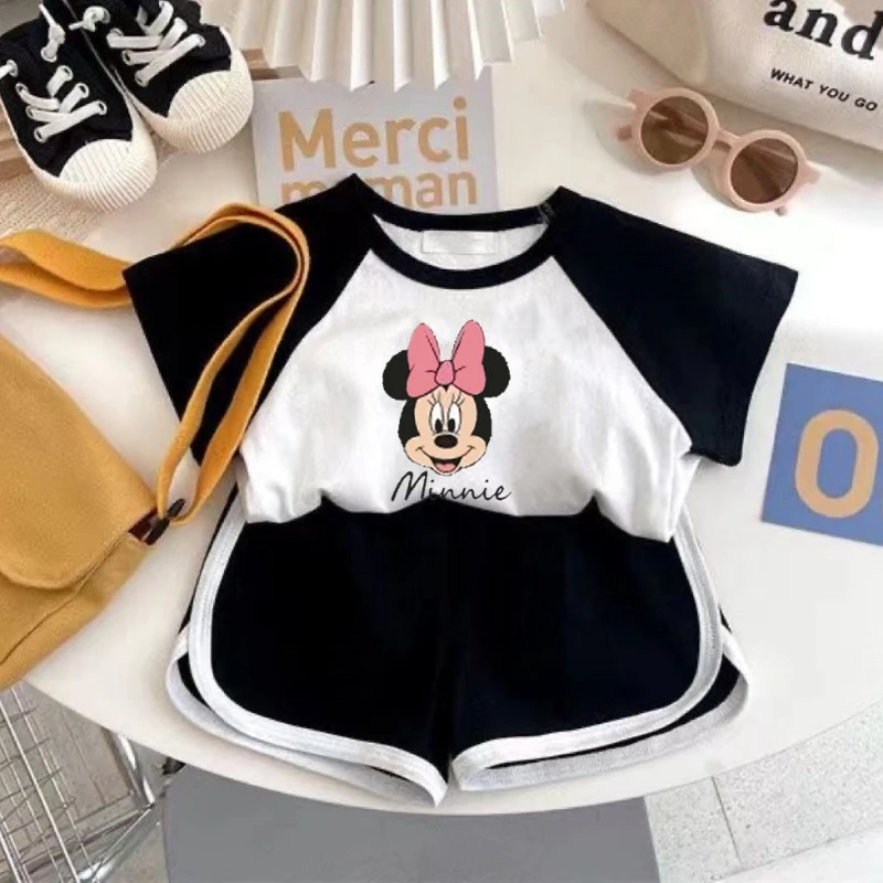 Short Sleeve Tshirt Tracksuits Casual Mickey Print Tees +Shorts Summer New Cartoon Full Print 2 Piece Sets Toddler Cute Clothing