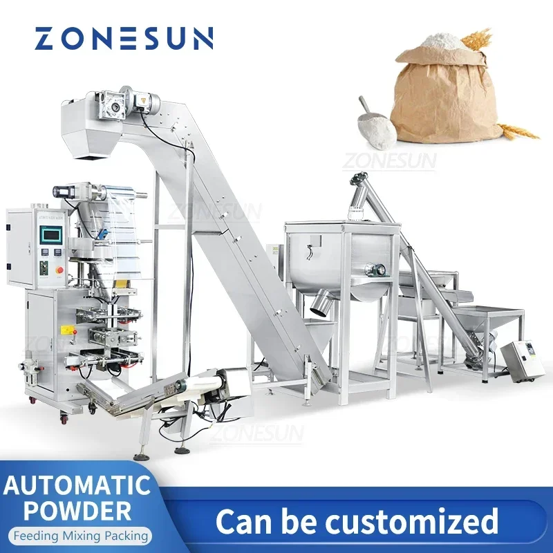 ZONESUN ZS-FAL180X6 ligne de Production automatique de poudre Machine d'emballage de granulés équipement de scellage de limage de Ponch de grain de farine sèche