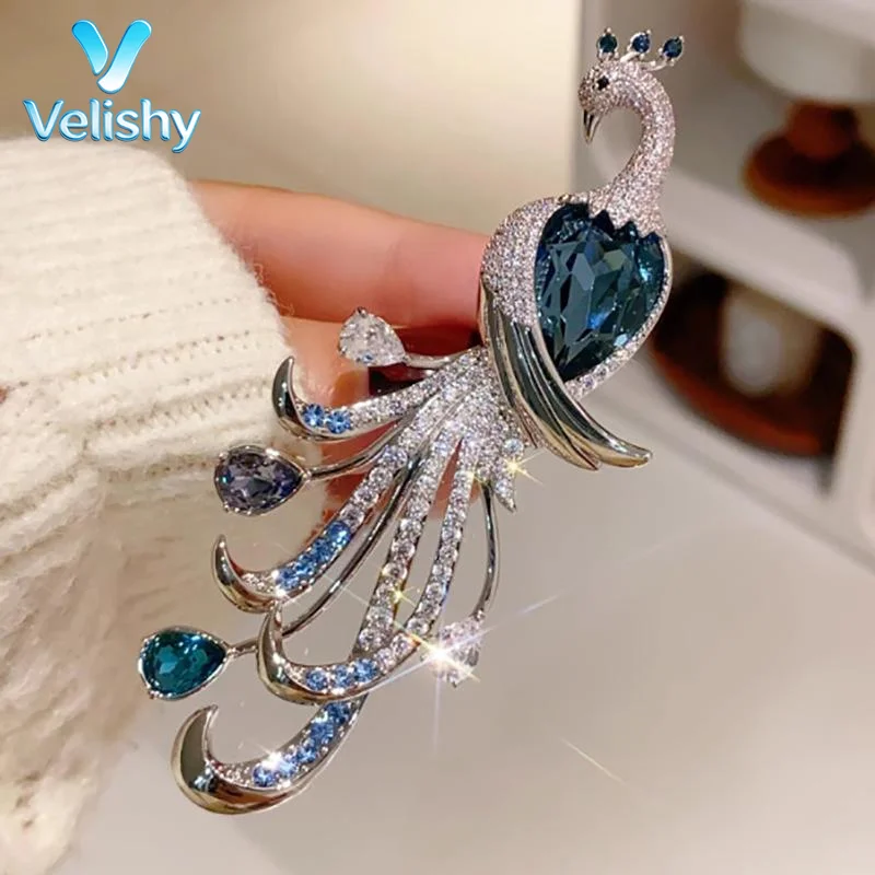 1Pcs Exquisite Peacock Rhinestone Brooch For Women Elegant Lapel Pin Clothing Coat Decor Fashion Jewelry Gifts