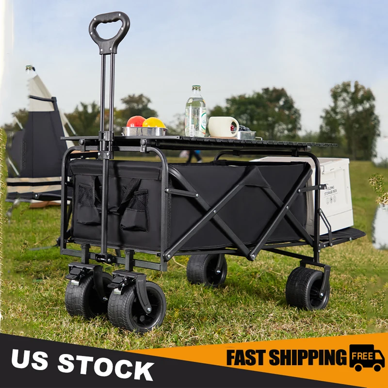 

Foldable Multi-Function Beach Cart Heavy Duty Large Capacity Folding Cart Outdoor Trolley Portable Camper