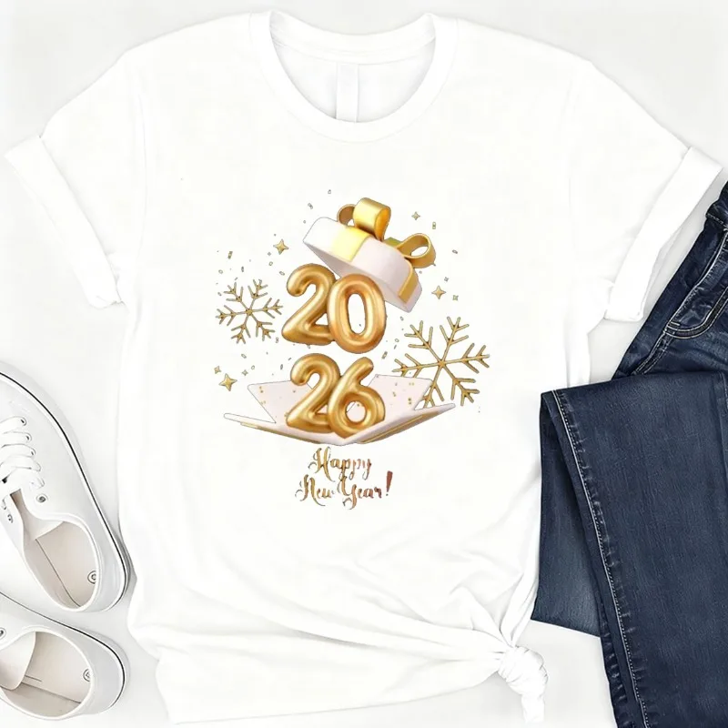 

Happy New Year 2026 T Shirt, New Years Shirt Colorful, Snowflakes Men and Women Crew Neck Short Sleeve Cotton Top Casual Fashion