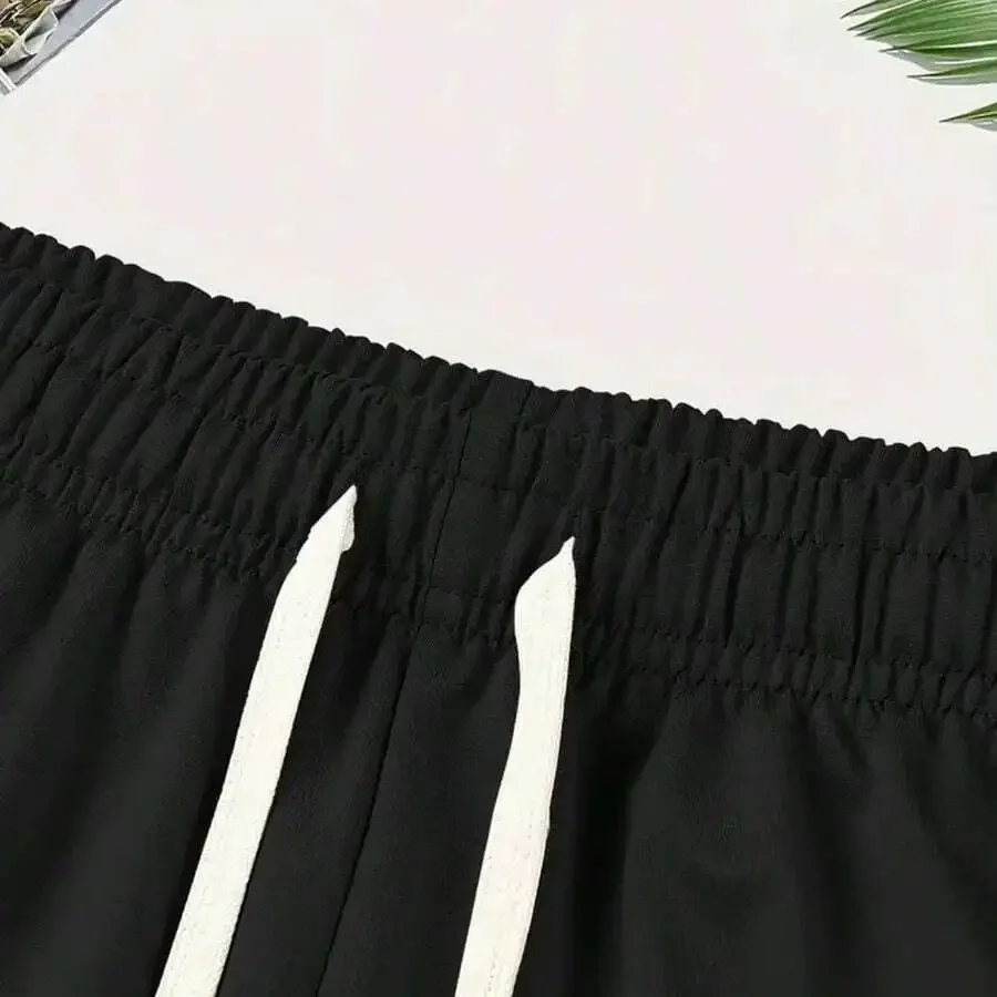 

Mens Summer Knitted Two-Piece Outfit: Crew Neck Short Sleeve Tee And Elastic Waist Shorts For Casual Outdoor Wear