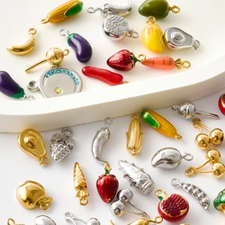 3/6Pcs Cute Enamel Lucky Chili Italian Horn Carrot Corn Pendant Bulk Y2K Fruit Cherry Peach Charms Making DIY Earrings Wholesale