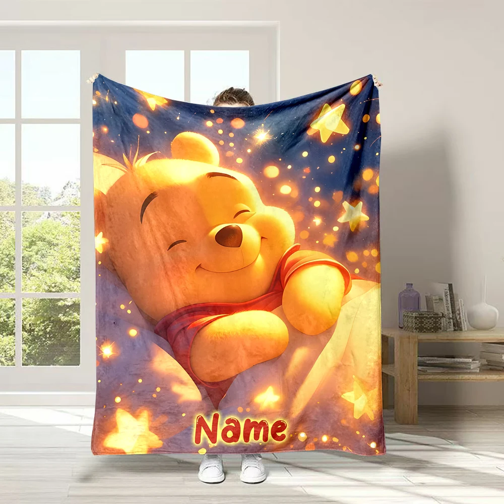 Aangepaste naam Winnie de Poeh bedrukte deken alle seizoenen multifunctionele deken geschikt voor bank, kamperen, reizen, auto cadeau