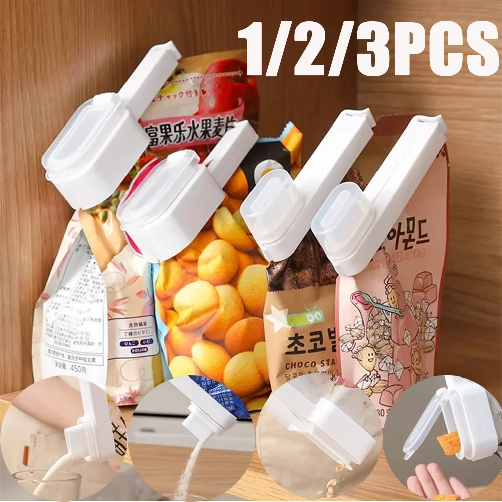 

1-3Pc Food Bag Clips With Pour Spouts Bag Sealing Fresh-Keeping Snack Candy Fresh Kitchen Reuseable Bag Clip Clips food Snacks