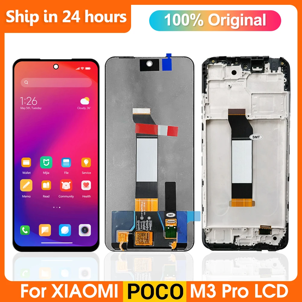 

6,5-дюймовый дисплей для Xiaomi Poco M3 Pro 5G M2103K19PG M2103K19PI, сенсорный ЖК-дисплей с рамкой и дигитайзером в сборе.