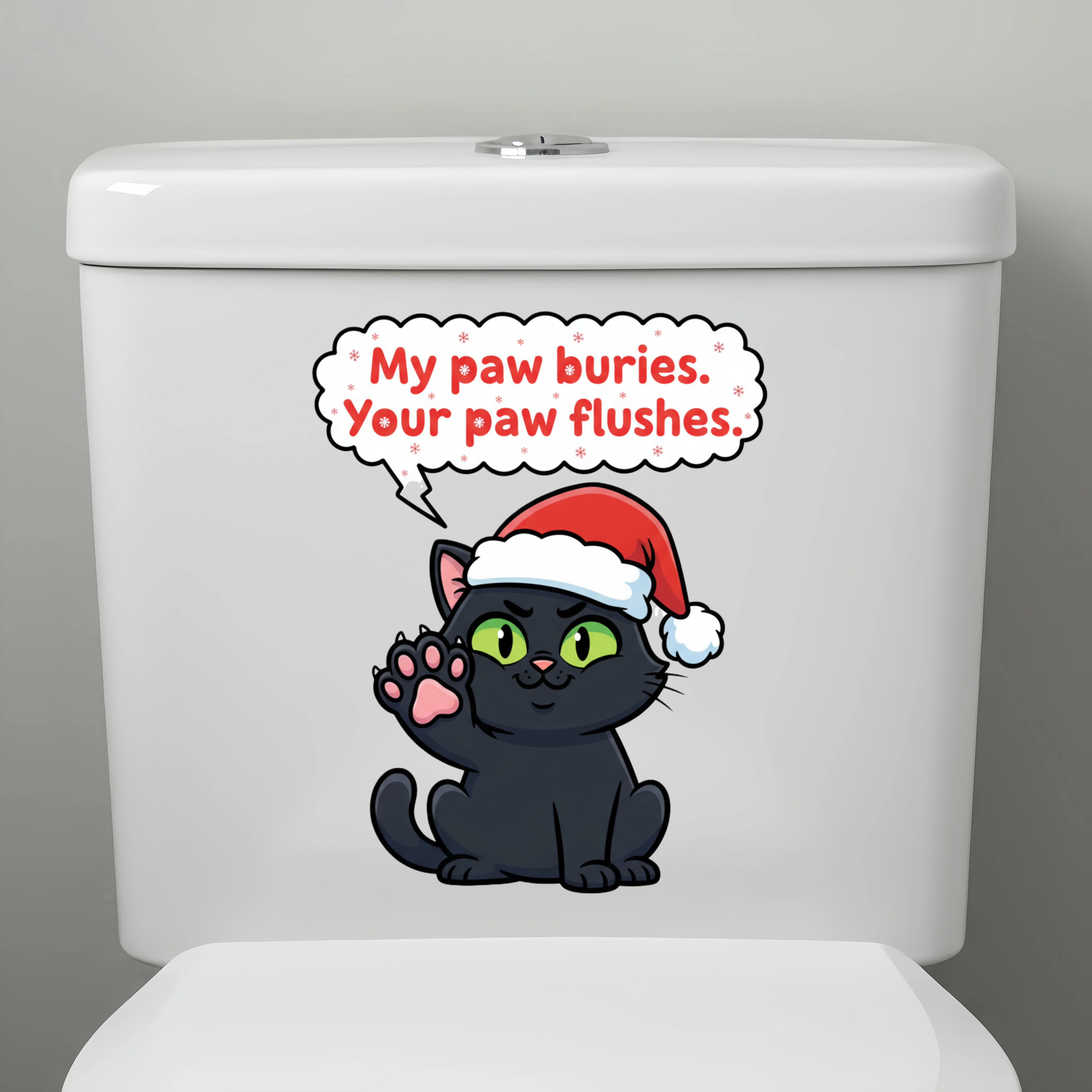 ملصق مرحاض مضحك لعيد الميلاد على شكل قطة لطيفة "My Paw Buries" تذكير المرحاض المتدفق، سهل الإزالة، ديكور حمام احتفالي رائع