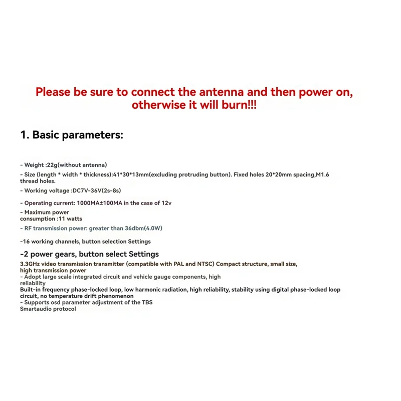 

B92B-3.3G 4 Вт VTX 4000 МВт 16-канальный FPV аудио-видео передатчик PAL/NTSC Поддержка регулировки параметров OSD для FPV RC-дрона дальнего действия