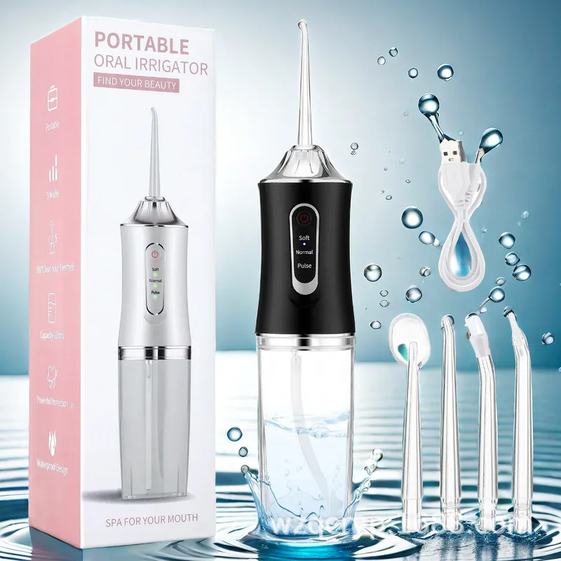 Portable Water Dental Flosser Oral Irrigator 4 Jet Tip 220ml 3 Modes Teeth Cleaner USB Rechargeable Water Jet Floss Tooth Pick