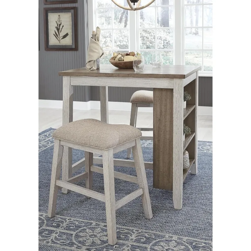 Skempton 3 Piece Counter Height Dining Set, Includes Table and 2 Barstools, Whitewash