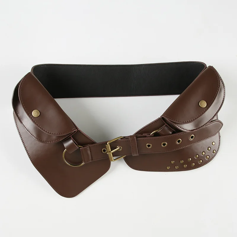 

Adjustable Vintage Brown Faux Leather Waist Belt With Pocket Rivets Irregular Women Medieval Cosplay Belt Bag Hunting Hip Bags